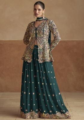 Green Embroidered Silk Kurta Set