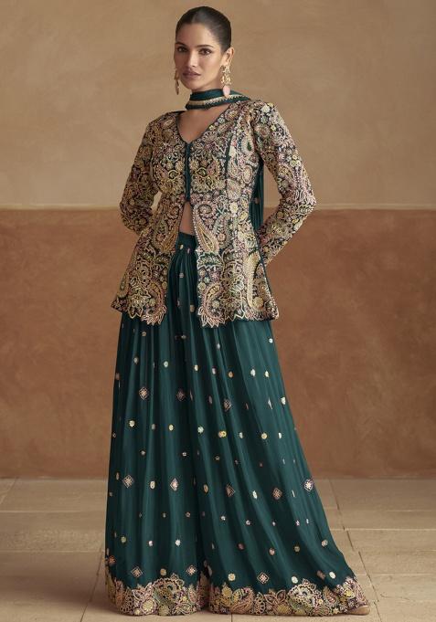 Green Embroidered Silk Kurta Set