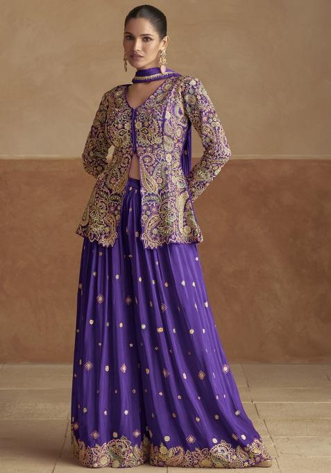 Violet Embroidered Silk Kurta Set
