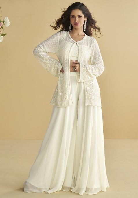 White Embroidered Georgette Kurta Set