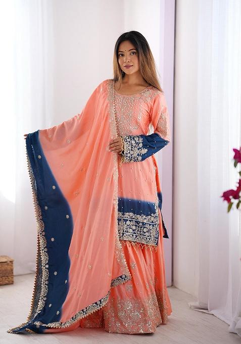 Multicolour Motif Silk Kurta Set