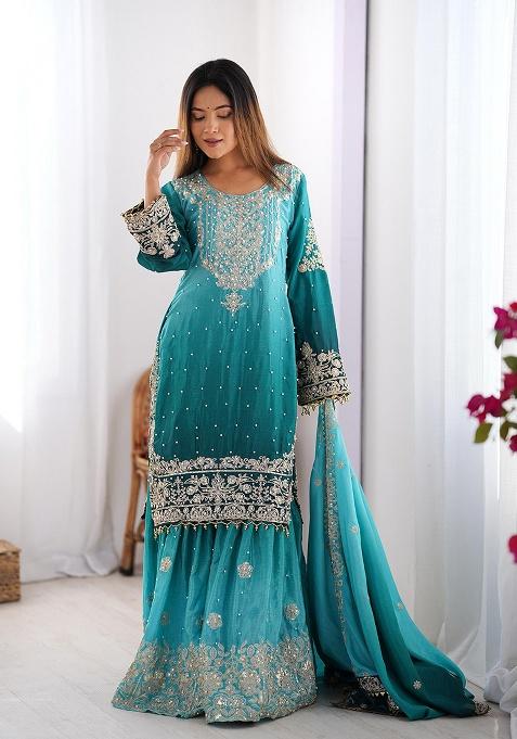 Multicolour Motif Silk Kurta Set