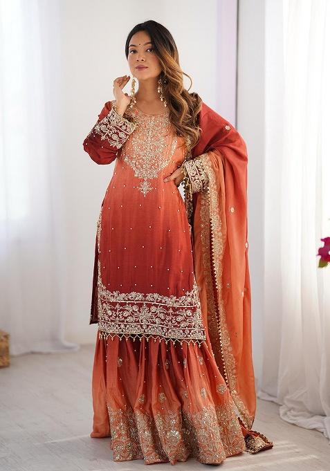 Multicolour Motif Silk Kurta Set