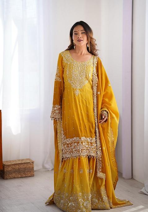 Multicolour Motif Silk Kurta Set