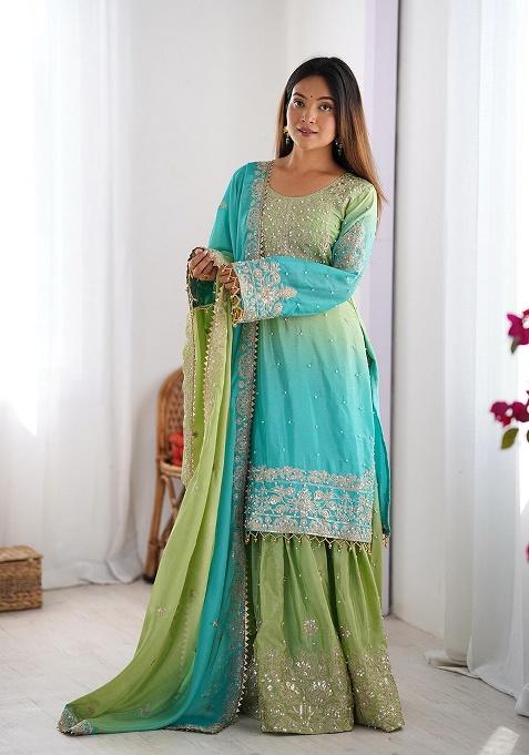 Multicolour Motif Silk Kurta Set