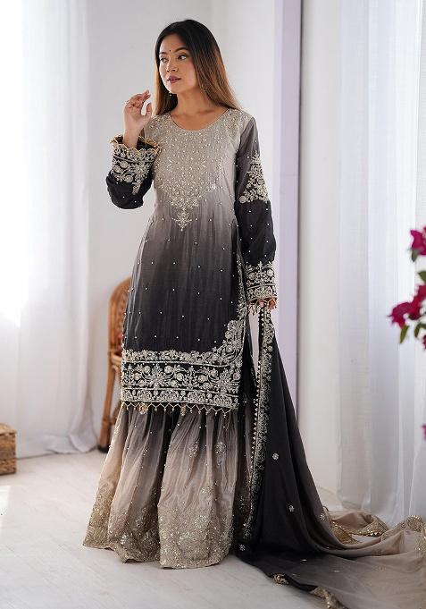 Multicolour Motif Silk Kurta Set