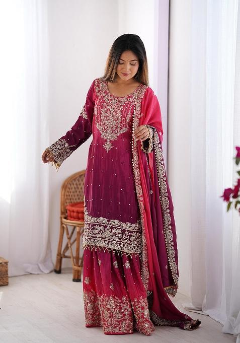 Multicolour Motif Silk Kurta Set