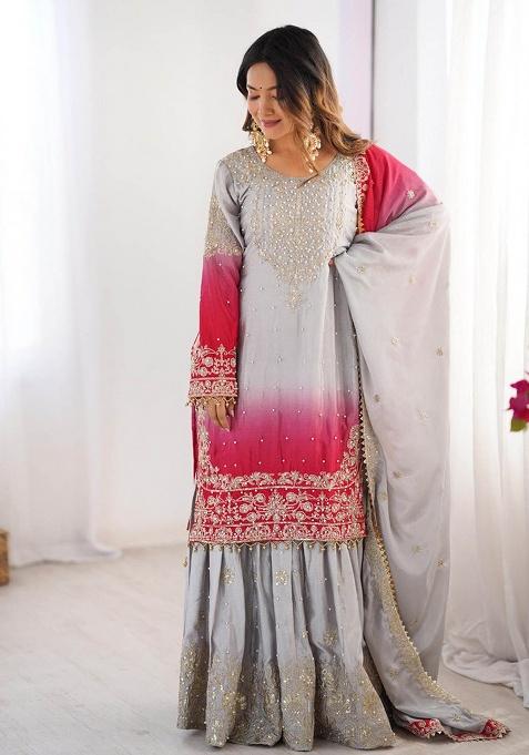 Multicolour Motif Silk Kurta Set