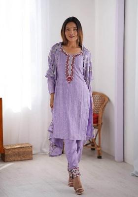 Lavender Motif Silk Kurta Set