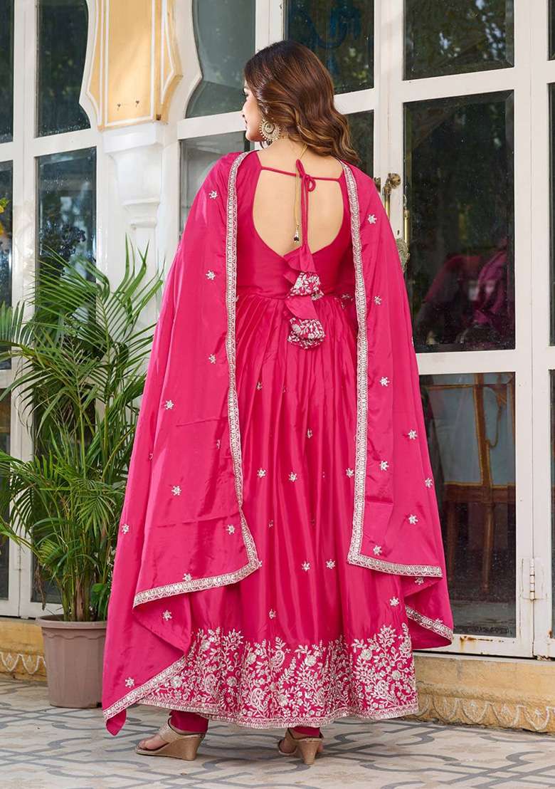 Pink Motif Silk Kurta Set - Indya