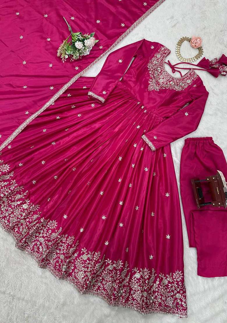 Pink Motif Silk Kurta Set - Indya
