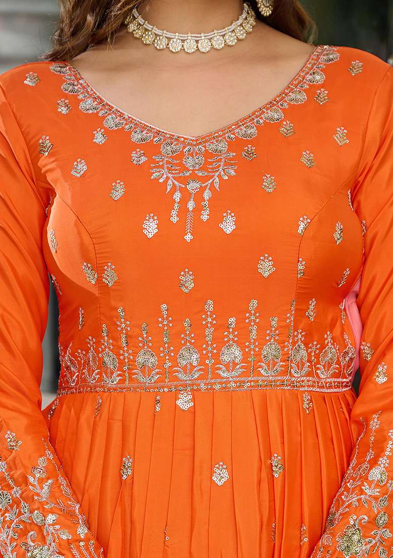 Orange Motif Silk Kurta Set - Indya