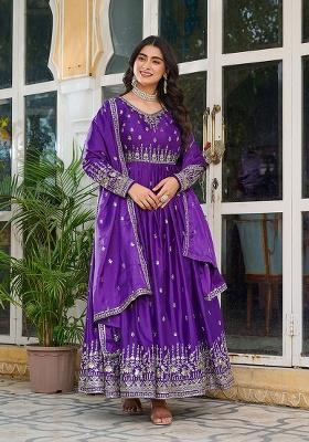 Purple Motif Silk Kurta Set