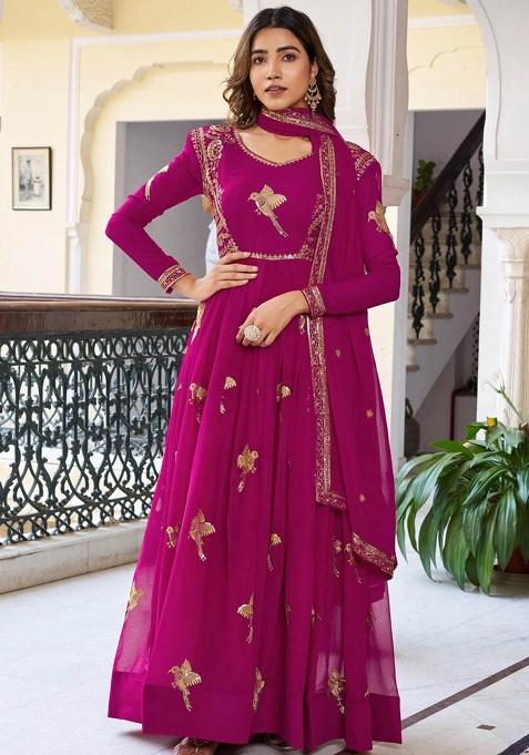 Pink Motif Georgette Kurta Set