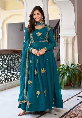 Teal Motif Georgette Kurta Set