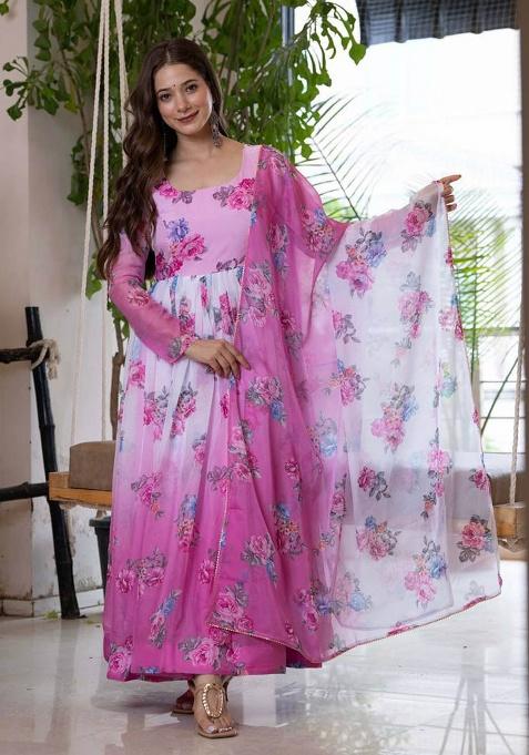 Multicolour Motif Organza Kurta Set