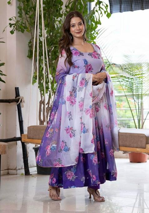 Multicolour Motif Organza Kurta Set