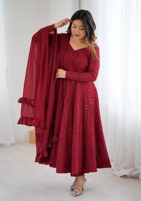Maroon Motif Georgette Kurta Set