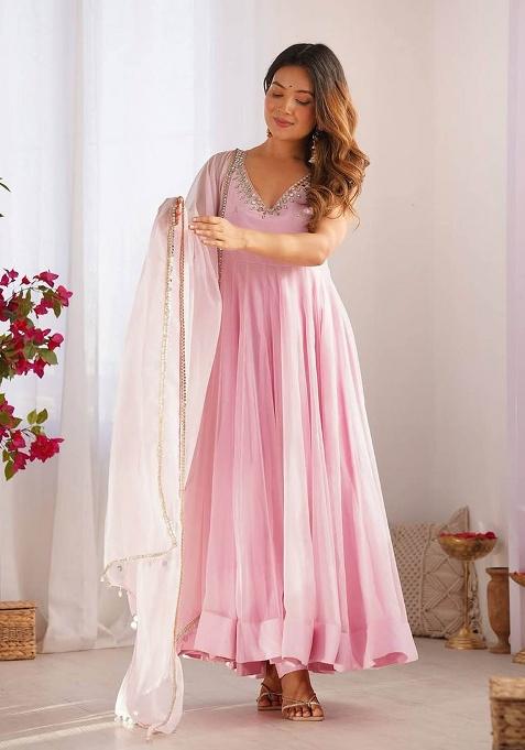 Pink Motif Georgette Kurta Set