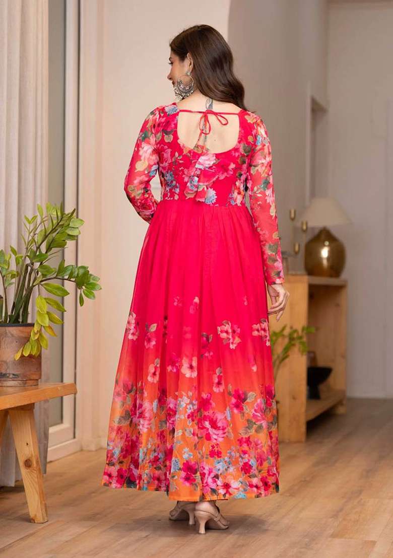 Multicolour Motif Organza Kurta Set - Indya