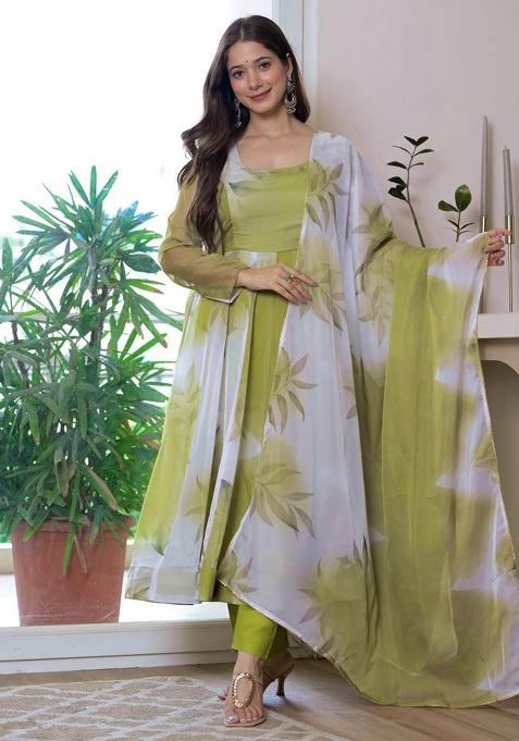 Multicolour Motif Organza Kurta Set