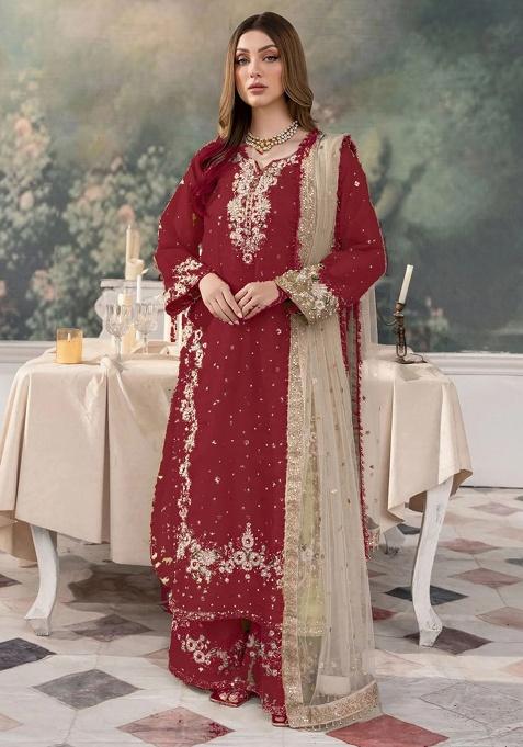 Maroon Motif Tissue Kurta Set