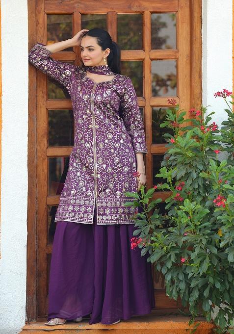 Multicolour Motif Silk Blend Kurta Set