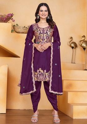 Wine Motif Chinon Kurta Set