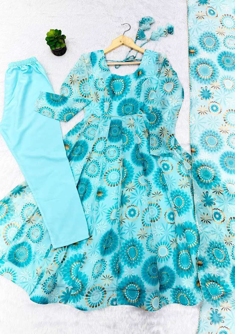 Multicolour Motif Georgette Kurta Set - Indya