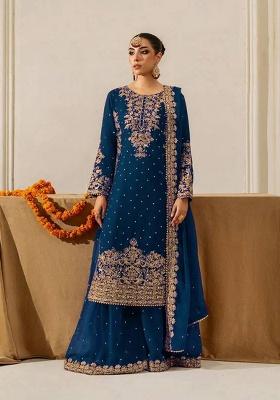 Blue Motif Georgette Kurta Set