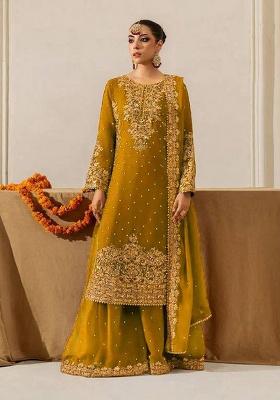 Yellow Motif Georgette Kurta Set