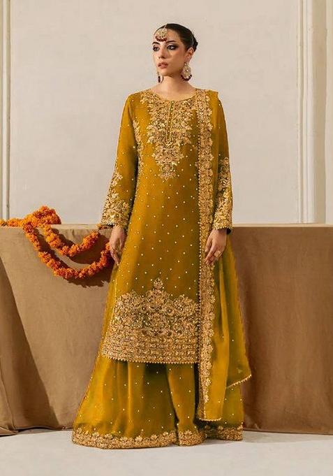 Yellow Motif Georgette Kurta Set