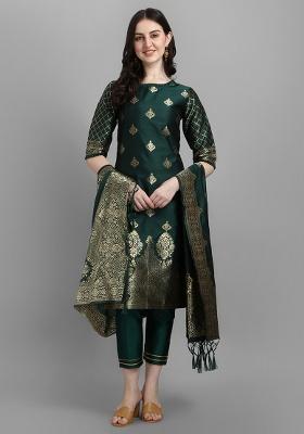 Green Jacquard Silk Straight Kurta Set