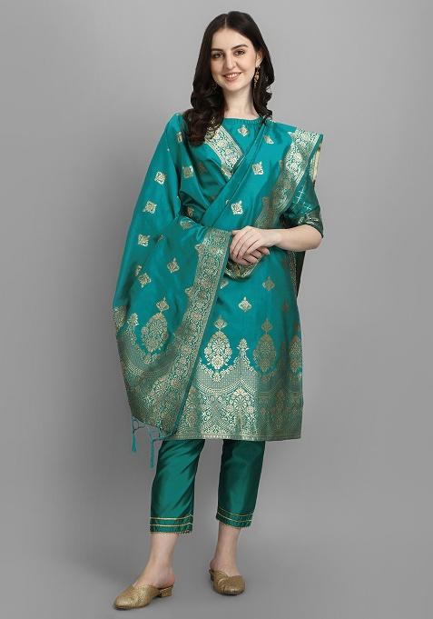 Rama Green Motif Silk Kurta Set