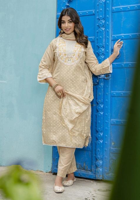 Chiku Motif Silk Kurta Set