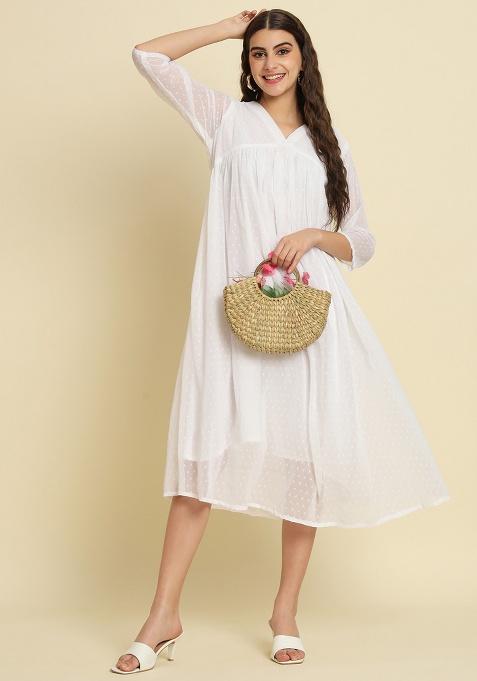 White Motif Chiffon Kurta Set