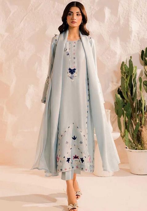 Grey Motif Silk Kurta Set