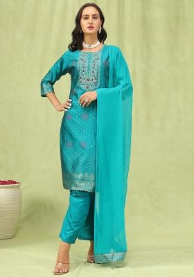 Rama Green Embroidered Silk Blend Pakistani Suit Set