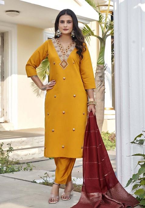 Maroon Motif Silk Kurta Set