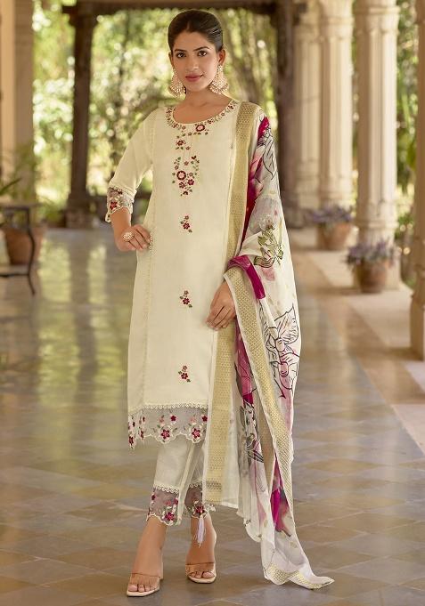 Multicolour Motif Silk Kurta Set