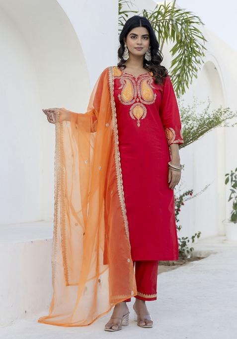 Pink Motif Viscose Rayon Kurta Set