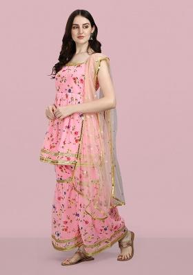 Pink Motif Georgette Kurta Set