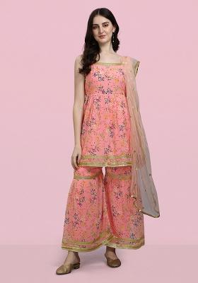 Pink Motif Georgette Kurta Set