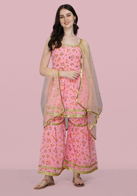 Pink Motif Georgette Kurta Set