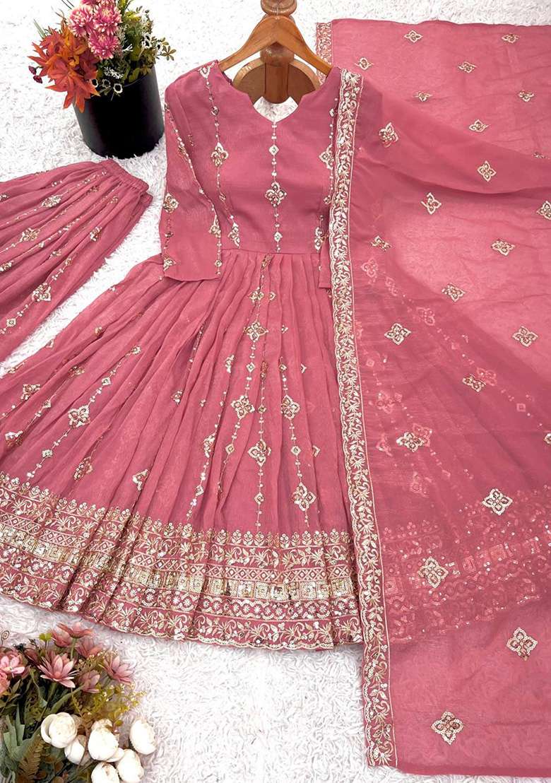 Pink Motif Silk Blend Kurta Set - Indya