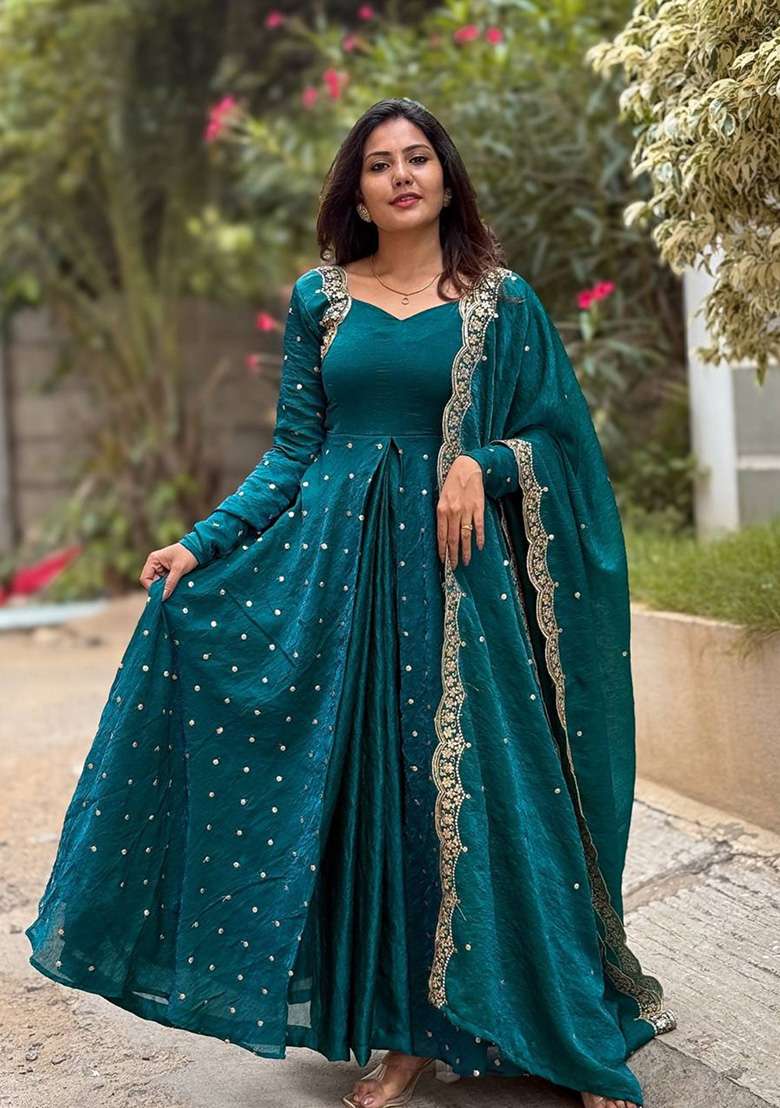 Teal Motif Silk Kurta Set - Indya