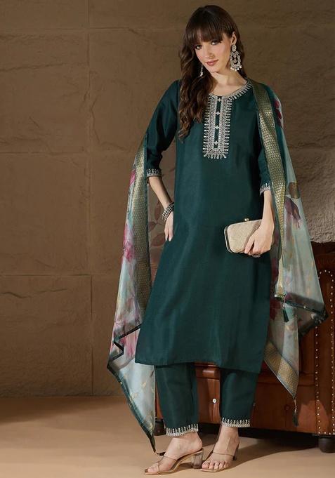 Multicolour Motif Cotton Kurta Set