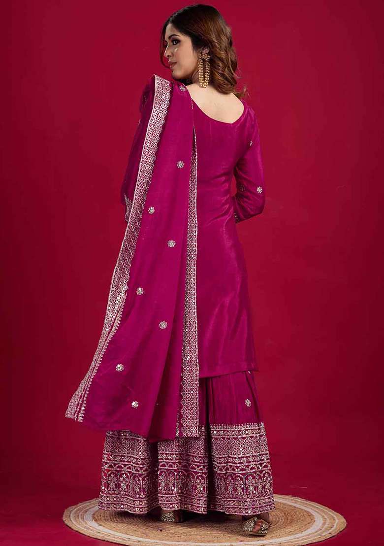 Pink Motif Silk Kurta Set - Indya