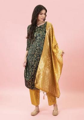 Green Printed Silk Straight Kurta Set