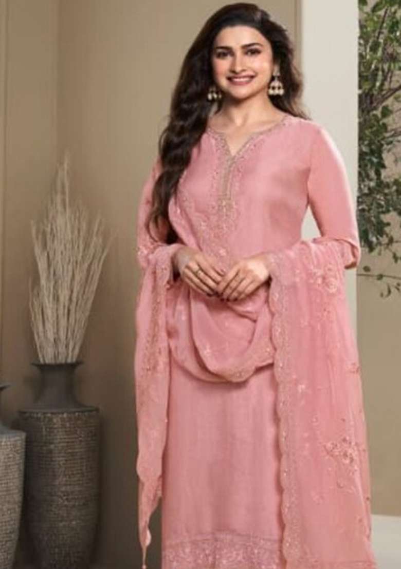 Pink Embroidered Silk Blend Kurta Set - Indya